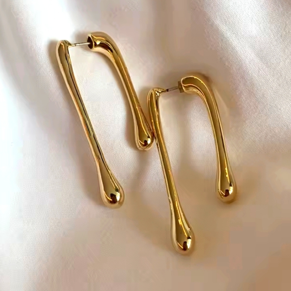 Shiny gold front/back double drop earring; nwot